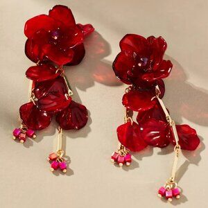 Last One! NWT Anthropologie Floral Drop Earrings Wine Red